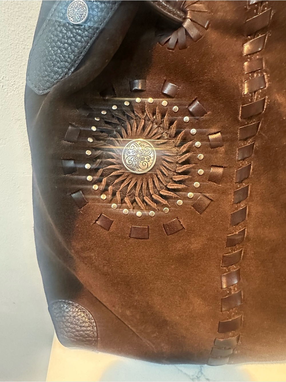 Brighton Brown Suede Women’s Shoulder Bag with Stud Details - Picture 2 of 12